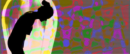 Rainbow LGBTQ colorful texture. Abstract background for design. LGBT color bokeh festive background. rainbow colorful abstract graphic for bright design. Silhouette of a naked women.の写真素材
