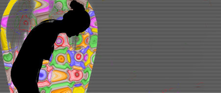 Rainbow LGBTQ colorful texture. Abstract background for design. LGBT color bokeh festive background. rainbow colorful abstract graphic for bright design. Silhouette of a naked women.の写真素材