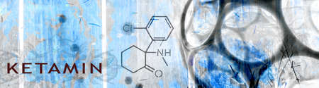 Ketamine. Dissociative ketamine. Chemical formula, molecular structure. Ilustration background for your desigen.の写真素材