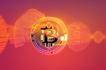 3D Illustration Renedering Bitcoin Golden Gold Growth Gain Chart Trend Graph Cryptocurrency Crypto Ethereum Blockchain NFT BTC USD Defi Investment Savings Economy Market Trend Rich Finance Metaverseの写真素材