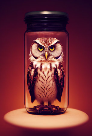 Digital illustration. Portrait of an owl in cartoon style. Owl in a springの写真素材