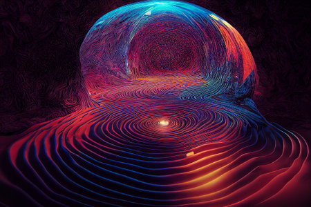 Creative digital psychedelic labyrinth space. Maze and solution concept. 3D Rendering