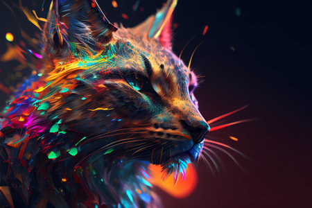 3D illustration portrait of an abstract lynx shining in rainbow colors, infinite turbulence,...