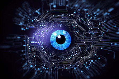 Blue eye cyber circuit future technology concept backgroundの写真素材