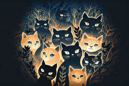 Generative  illustration cats faces, cat illustration seamless, Graphic Design many diferent cats faces.の写真素材