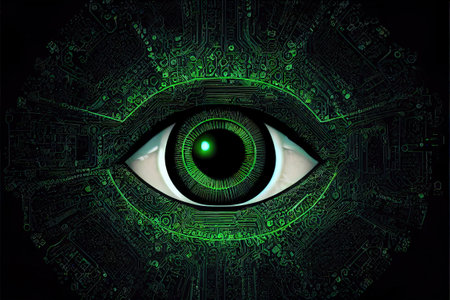 green eye cyber circuit future technology concept background. Generative and illustrationの写真素材
