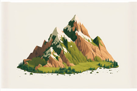 Mountain generative ai illustration landscape mature silhouette element outdoor icon snow ice tops and decorative isolated camping travel climbing or hiking mountainous geologyの写真素材