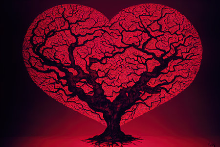 Valentine tree, love, leaf from hearts. Generative ai illustration of heart tree.
