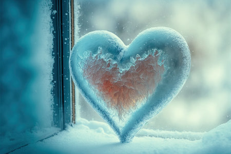 An ice cold blue heart on the window. Generative and illustration.の写真素材