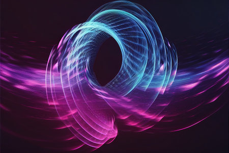 Sound wave lines trails flowing dynamic in blue and purple color. Abstract futuristic background,...