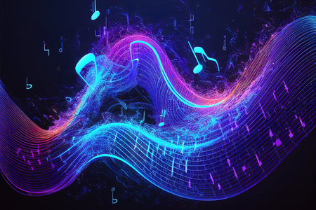 Wave lines trails flowing dynamic in various colors isolated on black background. Abstract...