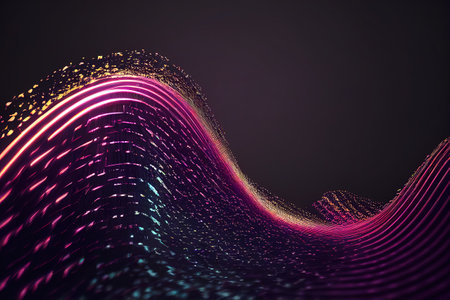 Wave lines trails flowing dynamic in diverse colors isolated on black background. Abstract...