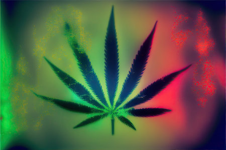 Cannabis leaf icon. Green silhouette indica sativa isolated white background splashed with water colors. Herbal medicine herb plant. Natural weed hemp. Marijuana design generative ai illustrationの写真素材
