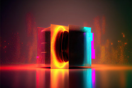 Quantum computing, conceptual illustration. Beautiful blur soft abstract light spectrum, light painting. Generative and illustrationの写真素材