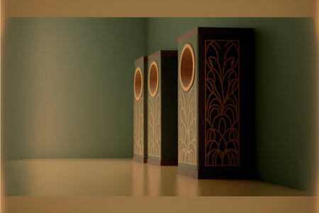 Empty room with decorative wooden boxes. Generative and illustrationの写真素材