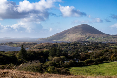 Lake, mountain landscape in Conemara, County Galway, Republic of Irelandの写真素材