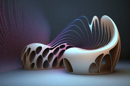 A room made of a 3D abstract colorful object reminiscent of modern furniture. Generative and 3D...