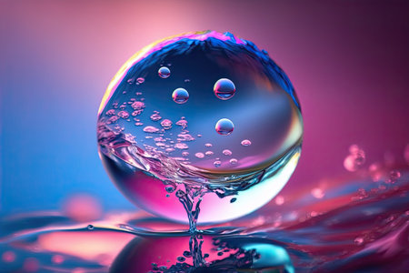 Sphere with water flowing on a beautiful colorful abstract background. Generative and othersの写真素材