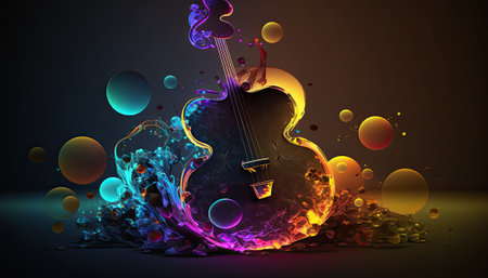 Colorful abstract background with violin. Generative and illustrationの写真素材