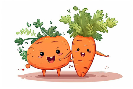 Cheerful happy cute carrot cartoon character. Generative and illustration.の素材
