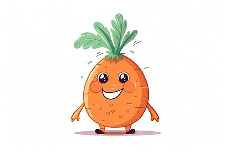 Cheerful happy cute carrot cartoon character. Generative and illustration.の素材