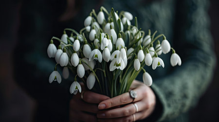 Female hands holding snowdrops. Generative and othersの素材