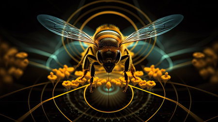A bee in the macro world of sacred geometry. Generative and illustrationの素材