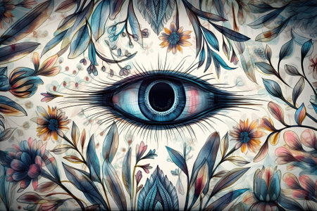 Abstract floral background with flower eye like watercolors. Generative and illustration.の素材