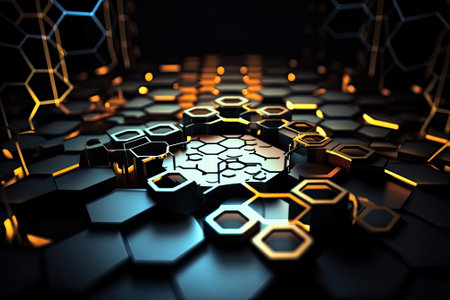 Hexagonal abstract space. Futuristic technology background. Generative and othersの素材