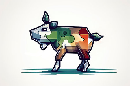 An unusually painted funny colorful cow. Generative and illustrationの素材