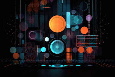 An abstract space made up of colorful shapes and objects. Generative and othersの素材