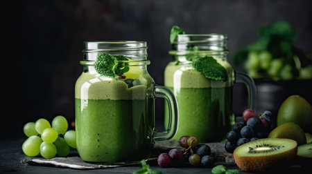 Green kiwi health smoothie. Generate Aiの素材