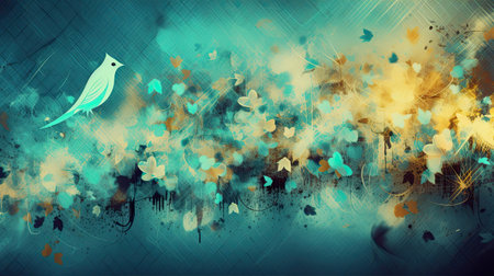 Modern abstract background with flowers and birds. Generative and illustrationの素材