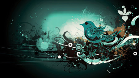 Modern abstract background with flowers and birds. Generative and illustrationの素材