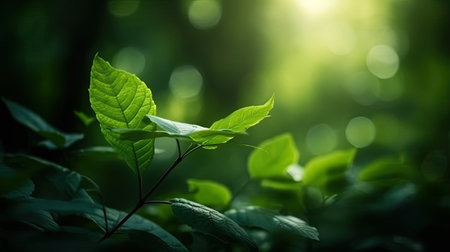 Green leaves with green background. Generative and othersの素材