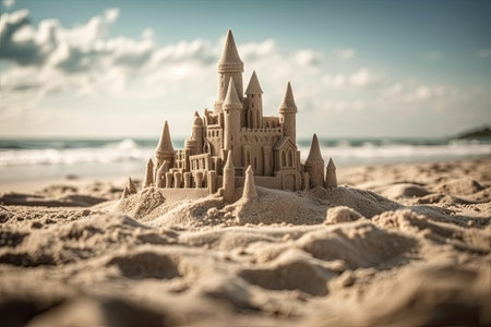 Sandcastle on beach. Generative and othersの素材