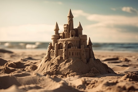 Sandcastle on beach. Generative and othersの素材