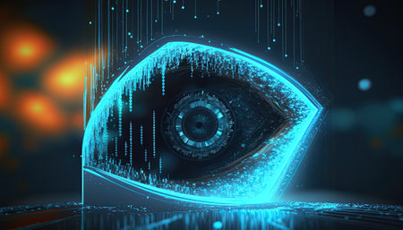 Technology concept. Eye, digital, design, biometric, generativeの素材
