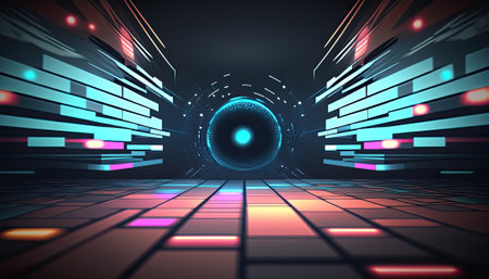 Futuristic Tunnel Tech Background with Neon Glowの素材