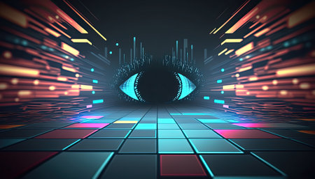 Futuristic Tunnel Tech Background with Neon Glowの素材