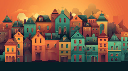 Set of cute colorful houses and cottages. Generative and othersの素材