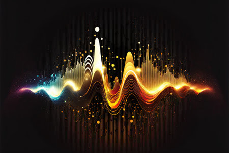 Abstract background with equalizer effect. Neon lights. Sound waves. Event flayer. Dance, house, techno party. Generative AIの素材