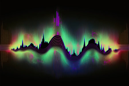 Abstract background with equalizer effect. Neon lights. Sound waves. Event flayer. Dance, house, techno party. Generative AIの素材