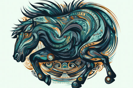 Blissful psychedelic horse, cartoon sticker, sketch, vector, Illustration. Generative and othersの素材