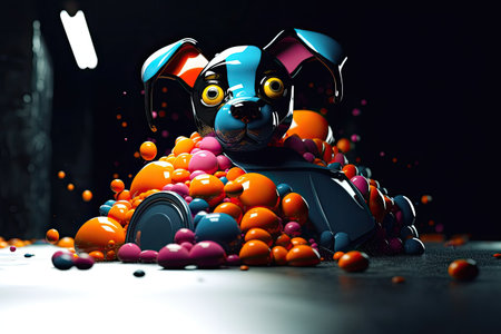 Cute robot dog in balls. Generative and othersの素材