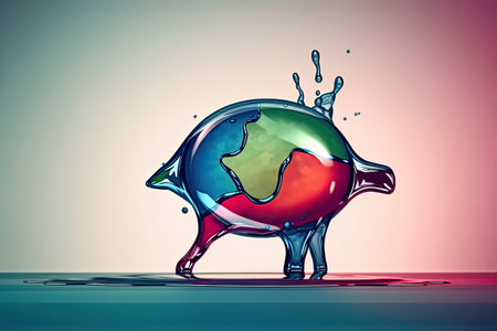 red, blue and green ball or planet in a drop of water. Generative and othersの素材