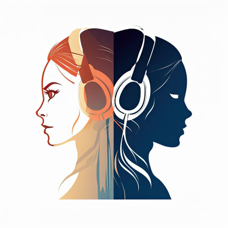 women in headphones. AI generated illustrationの素材