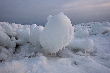 Unusual Ice on the shore of Lake Baikal, Siberia, Russia