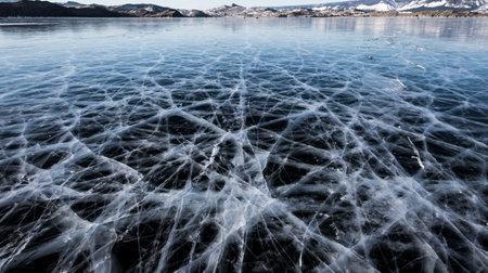 Ice on Lake Baikal in winter, Siberia, Russia.の写真素材