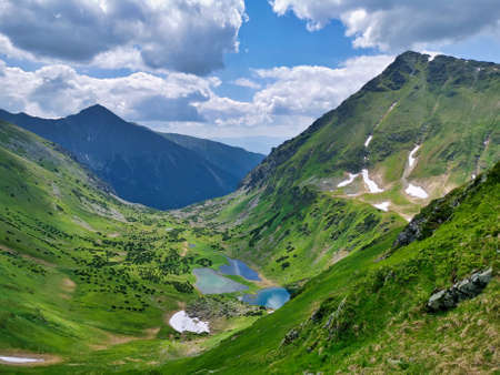 Mountain lakes in the valley below Mount Jakubina in the Western Tatrasの写真素材